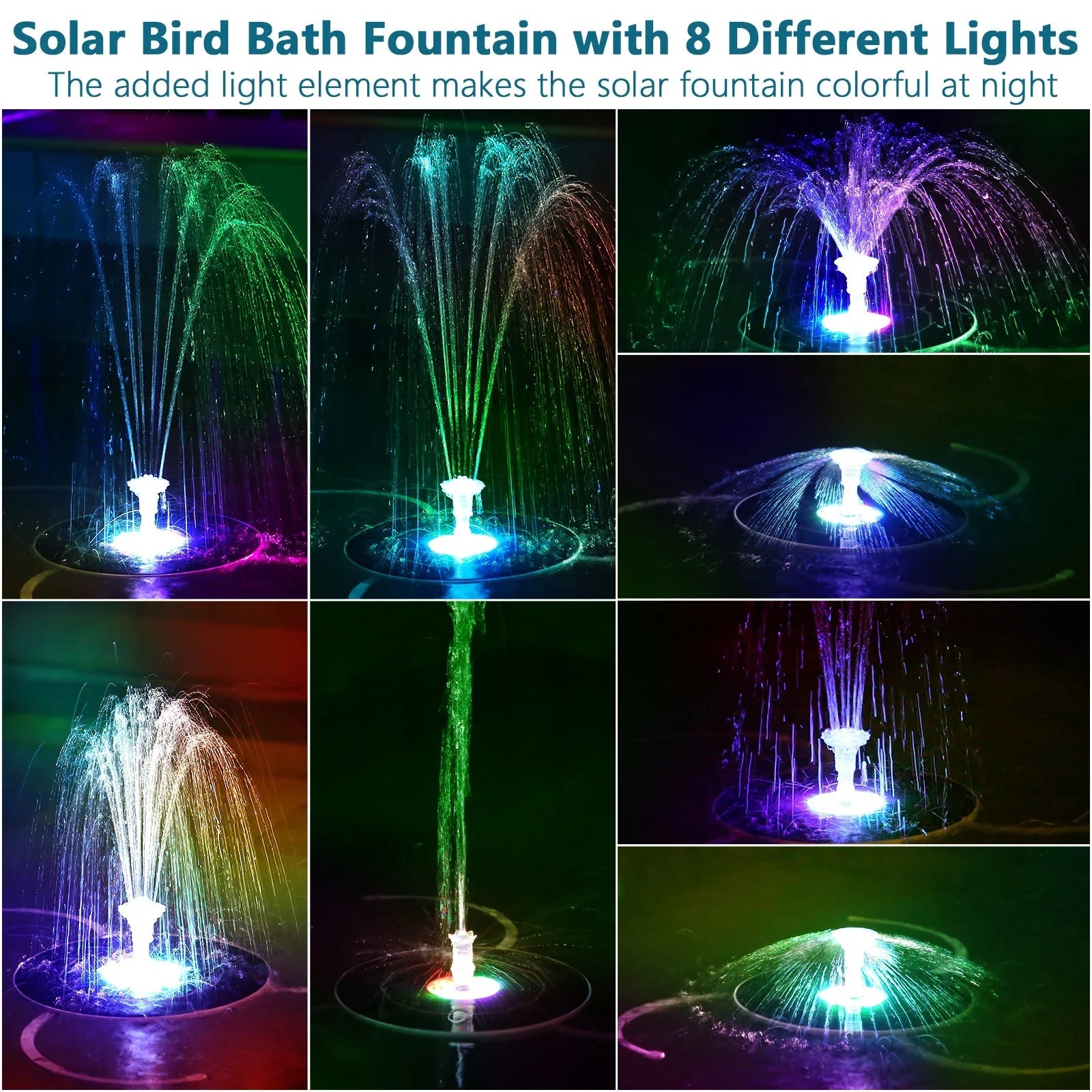 AquaGlow Fountain | Solar Springbrunnen mit LED-Beleuchtung | 16 Düsen & 5000mAh Akku 3