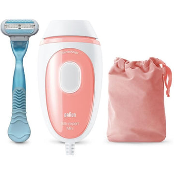 Braun Silk · Expert Mini PL1014, gepulseerde licht epilator, semi-definitieve haarverwijdering, wit/roze, met reistas