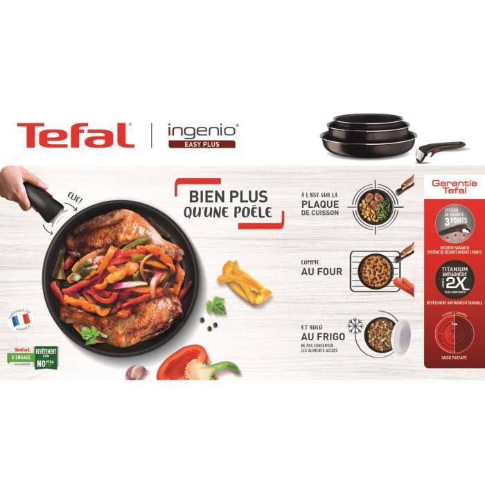 Tefal L1507702 Ingenio Easy Plus Wok 26 cm, Handgreep niet inbegrepen, antiaanbaklaag, gemaakt in Frankrijk, alle warmtebronnen behalve inductie