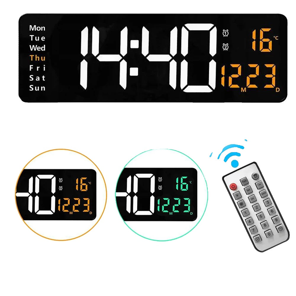 Digital Wall Clock, Large LED Display, Remote Control