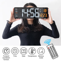 Digital Wall Clock, Large LED Display, Remote Control