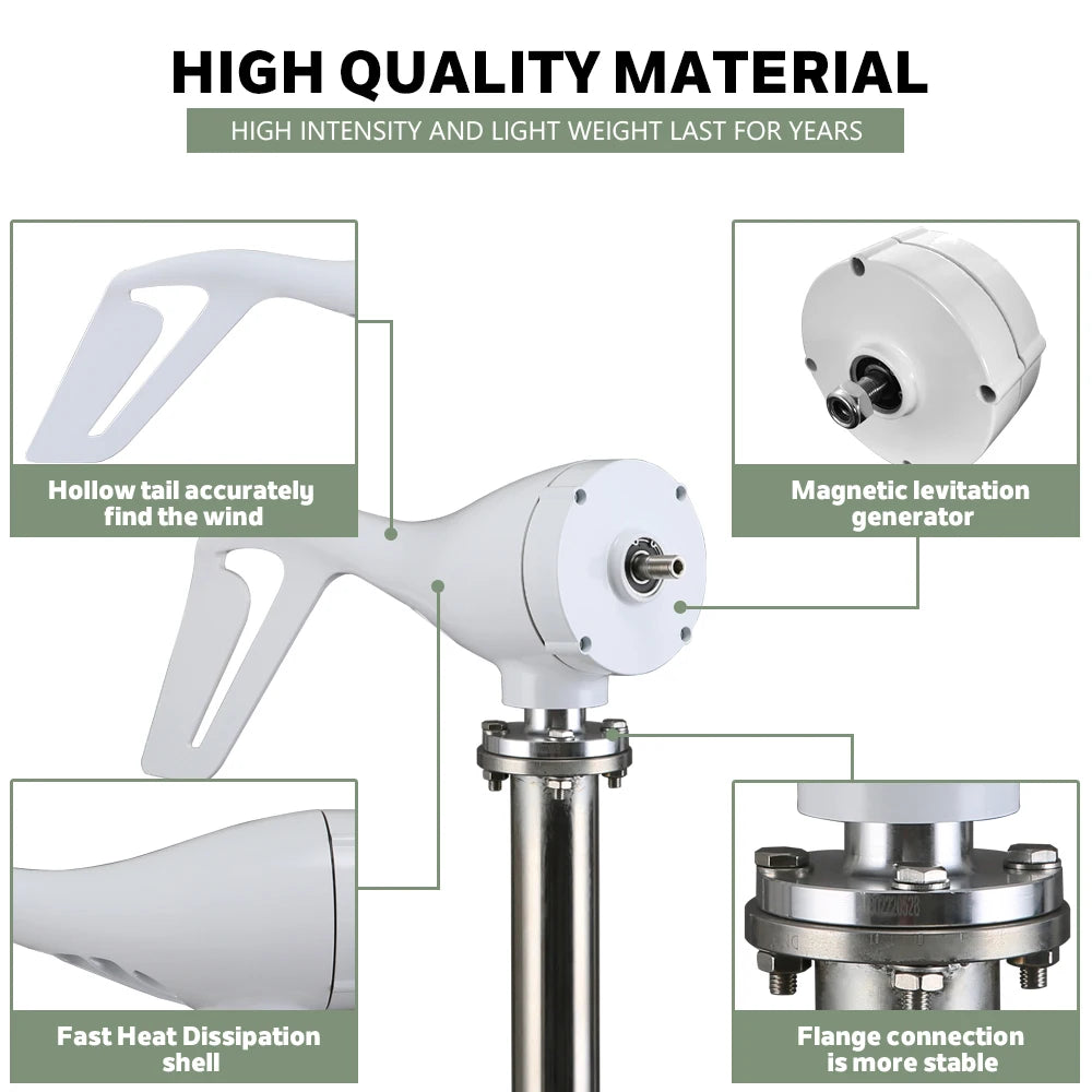 2000W Wind Turbine, MPPT Controller, 6kwh Daily Output