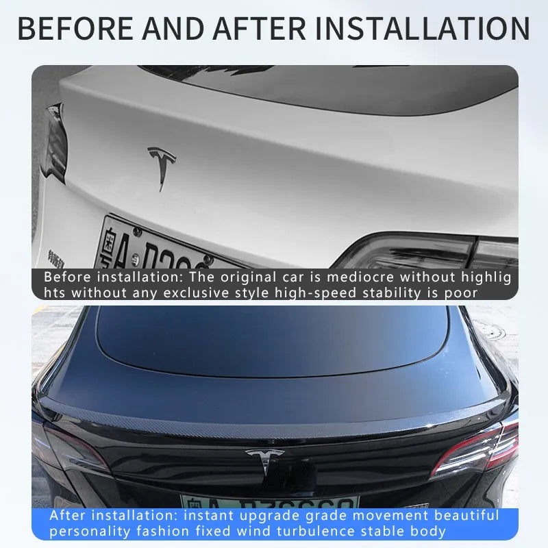 Tesla Model Y Carbon Fiber Trunk Wing Spoiler, Real Carbon Fiber, Easy Installation