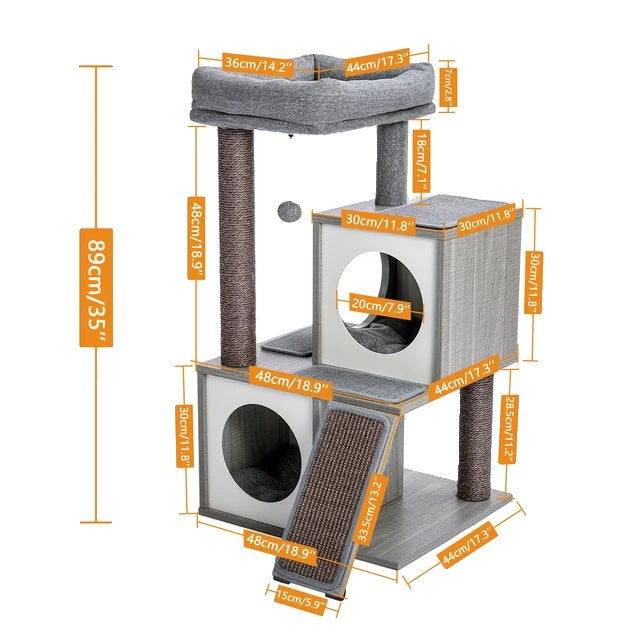 Kattenboomhuis met dubbel appartement, krabpaal met sisalpaal