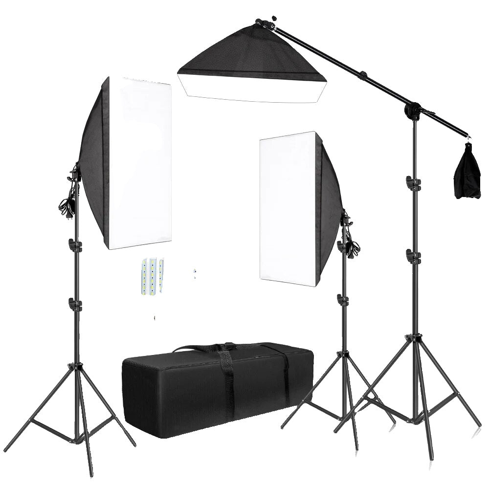 Fotografie Softbox Kit, 3 Softboxen, Boom Arm