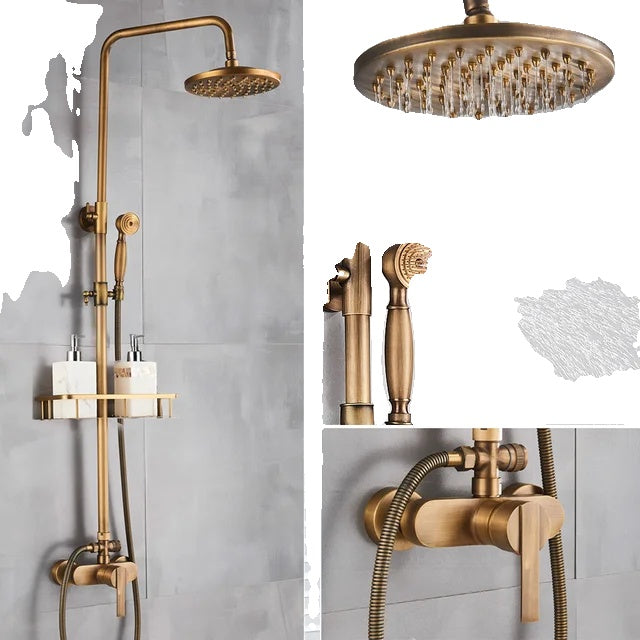 Bathroom Shower Set, Antique Brass, Wall Mounted