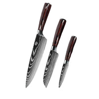 10-pieces Damascus Kitchen Knife Set, Stainless Steel, Japanese Santoku Knife