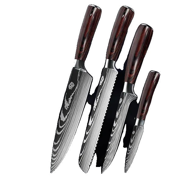 10-pieces Damascus Kitchen Knife Set, Stainless Steel, Japanese Santoku Knife