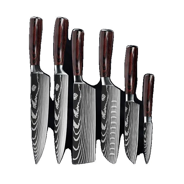 10-pieces Damascus Kitchen Knife Set, Stainless Steel, Japanese Santoku Knife