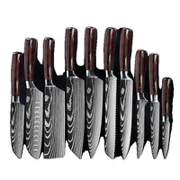 10-pieces Damascus Kitchen Knife Set, Stainless Steel, Japanese Santoku Knife