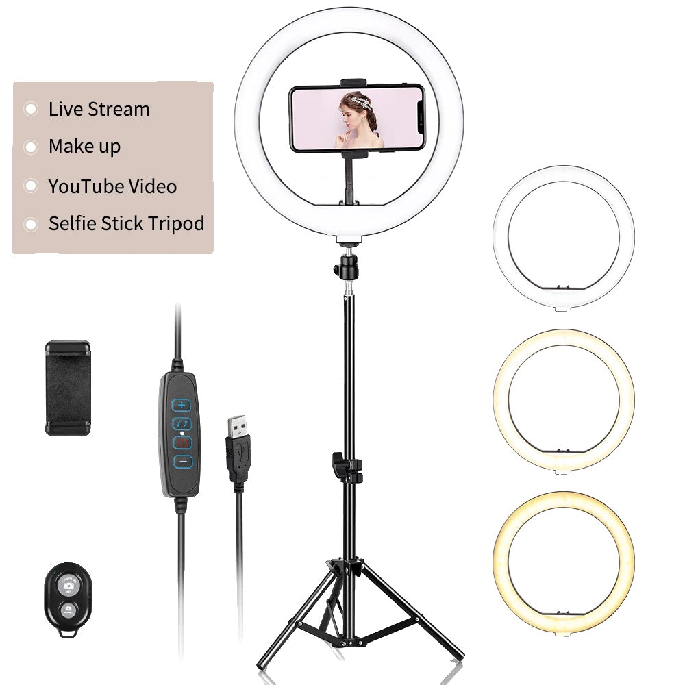 LED Ring Light, 10inch Diameter, Adjustable Tripod Stand