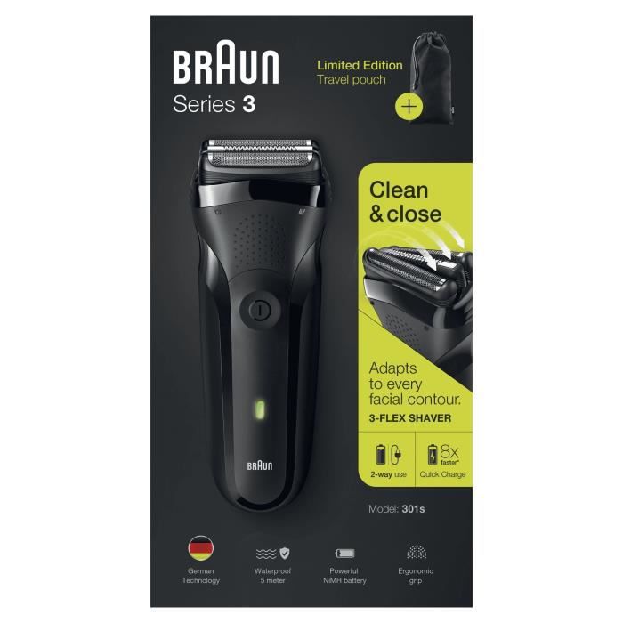 Braun Series 3,301S Zwarte draadloze scheermes