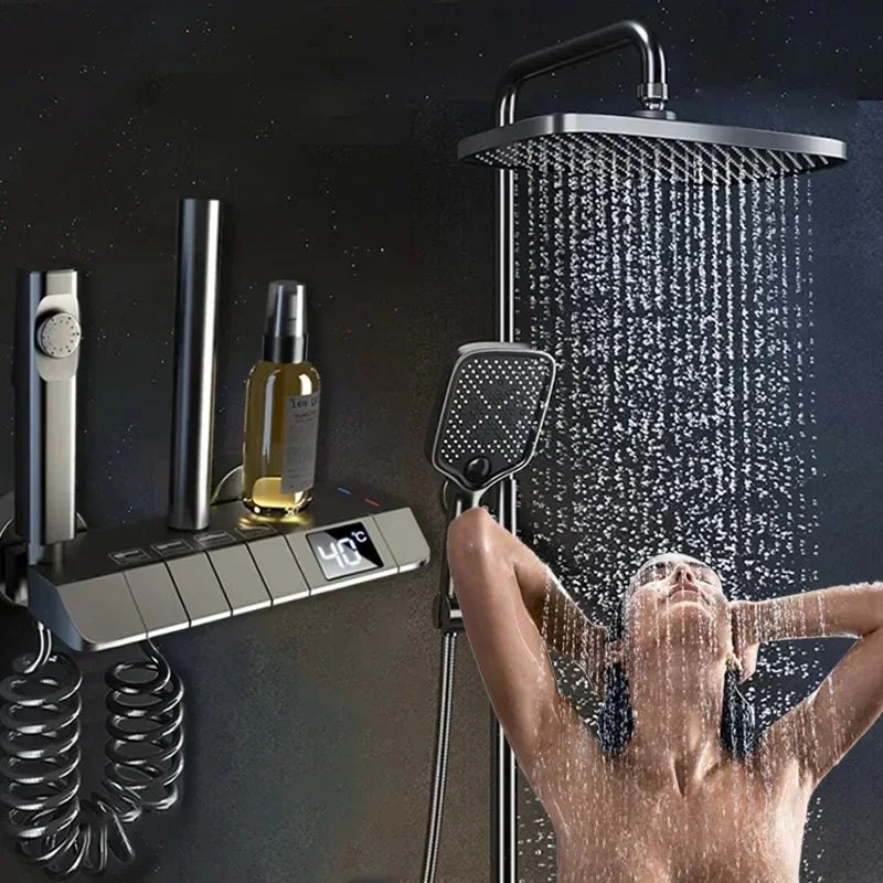 Shower Faucet Set, Digital Display, Adjustable Height, Thermostat