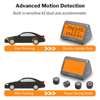 Solar TPMS, 4 Wheel Tyre Battery Replaceable Internal External Sensors