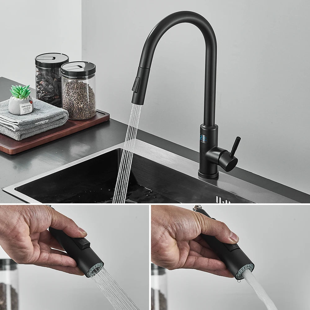 Kitchen Faucet, Digital Temperature Display, Pull Out Nozzles