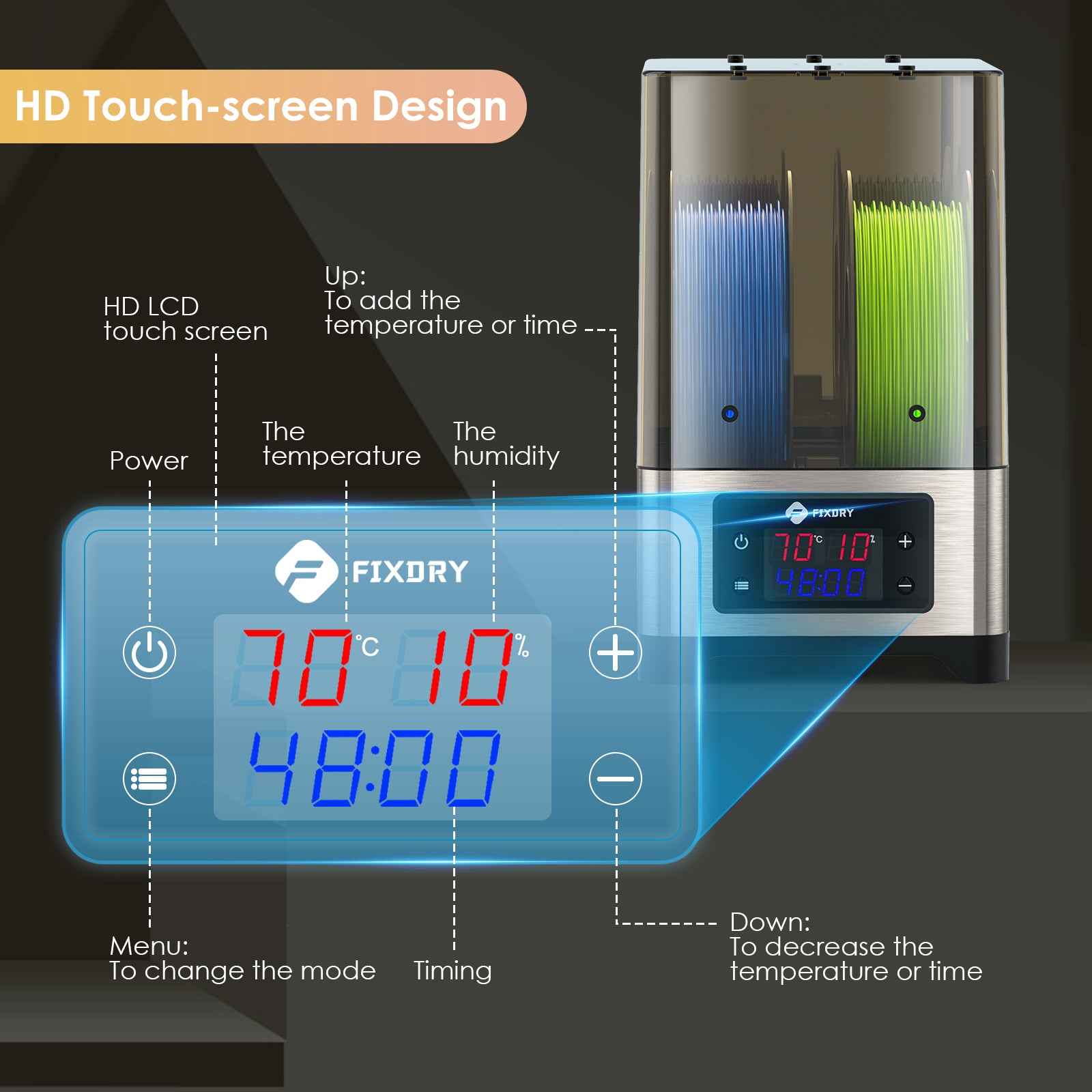 3D Printer Filament Dryer Box, PTC Heater, Real-time Humidity Monitoring