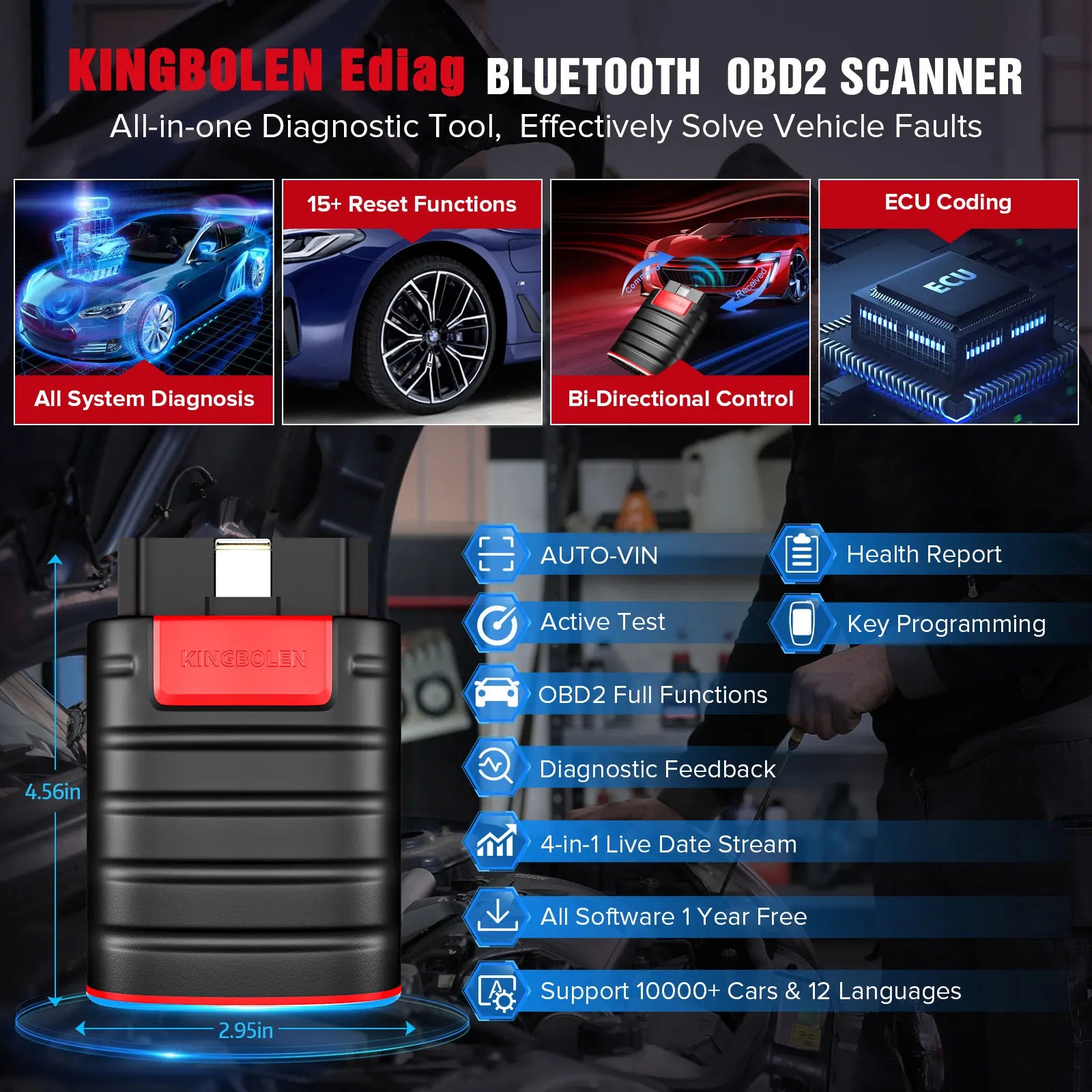 OBD2 Scanner, Bluetooth Connectiviteit, OE Niveau Diagnostisch Gereedschap