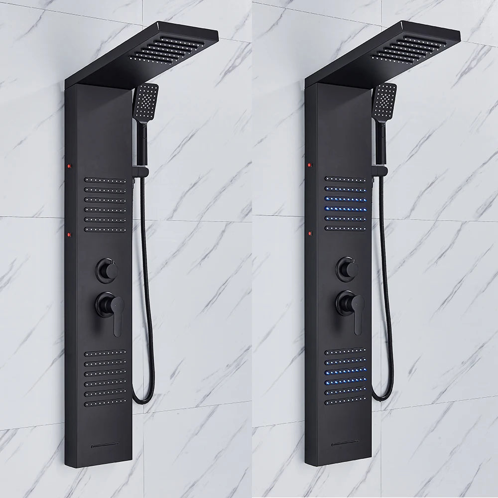 Shower Panel, LED Waterfall Rain Shower, Double Handle Mixer Tap