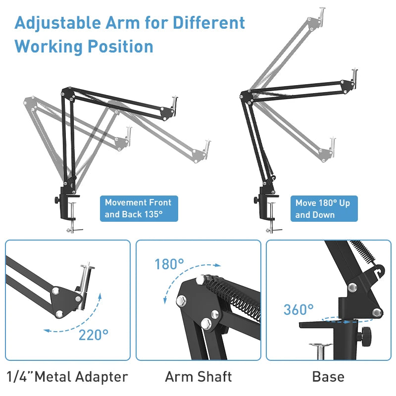 Overhead statiefbevestiging, 26cm ringlamp, flexibele bureautelefoonhouder