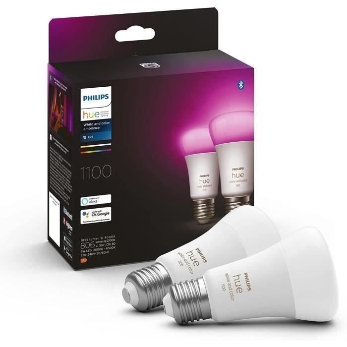 Philips Hue White & Color Ambiance, E27 Verbonden LED-lamp, Equivalent 75W, 1100 Lumen, Bluetooth compatibel, Verpakking van 2