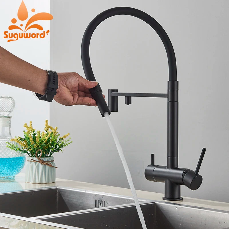 Kitchen Sink Faucet, 360° Pull Out Spout, Cold Hot Water Mixer Tap