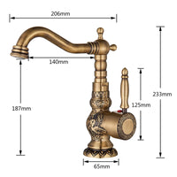 Bathroom Basin Faucet, Antique Brass, 360 Rotation