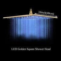 LED Rainfall Shower Head, Color Changing LED Lights, Square Brass Design