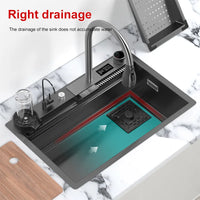 Stainless Steel Kitchen Sink, Waterfall Design, Large Single Slot