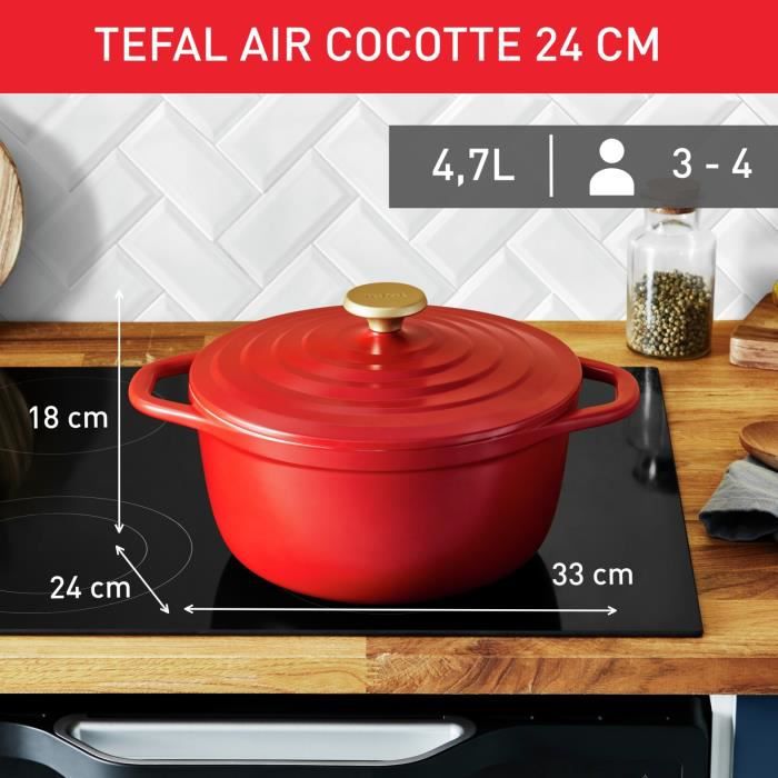 Tefal E2544604 Air Légere Cocotte 24 cm Rode aluminium gietijzer, inclusief inductie