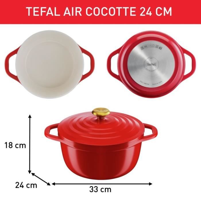 Tefal E2544604 Air Légere Cocotte 24 cm Rode aluminium gietijzer, inclusief inductie