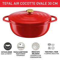 Tefal E2548904 Air Cocotte Légere Ovaal 30x23 cm, Rode aluminium gietijzer, geschikt voor alle warmtebronnen inclusief inductie