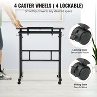 Height Adjustable Sit-Stand Desk, Gas-Spring Mechanism, 360° Swivel Wheels