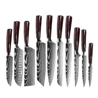 10-pieces Damascus Kitchen Knife Set, Stainless Steel, Japanese Santoku Knife