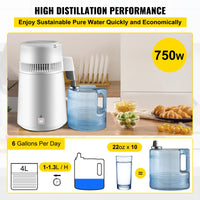 Gedestilleerd Watermachine, 4L Capaciteit, 750W Vermogen, Roestvrij staal