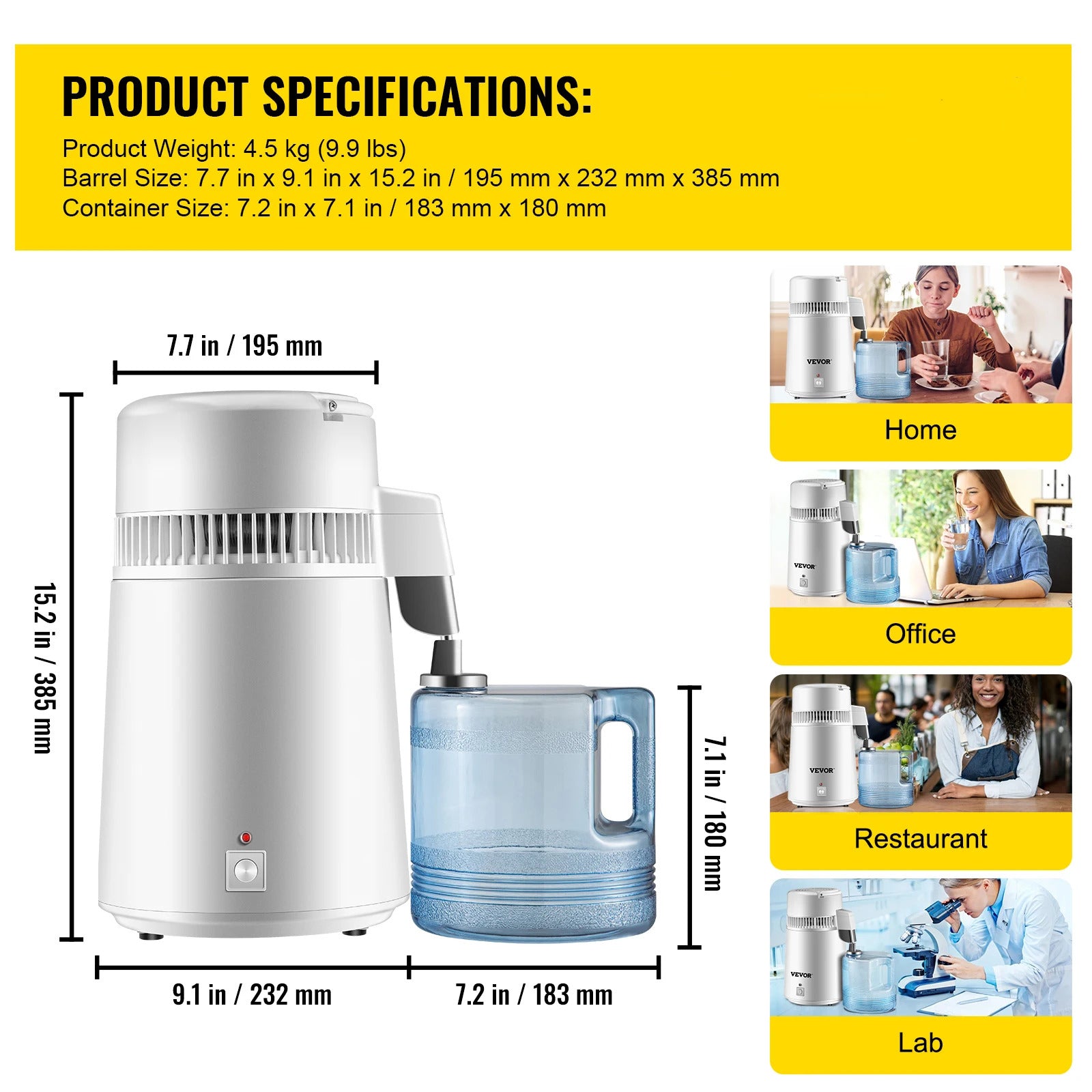 Gedestilleerd Watermachine, 4L Capaciteit, 750W Vermogen, Roestvrij staal