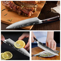 10-pieces Damascus Kitchen Knife Set, Stainless Steel, Japanese Santoku Knife