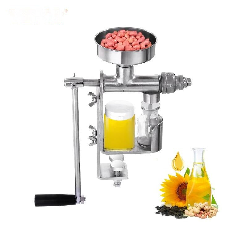 Manual Oil Press Machine - 304 Stainless Steel, Non-Slip Grip, Table