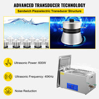 Professional Ultrasonic Cleaner, Digital Control Panel, 40Khz Frequency