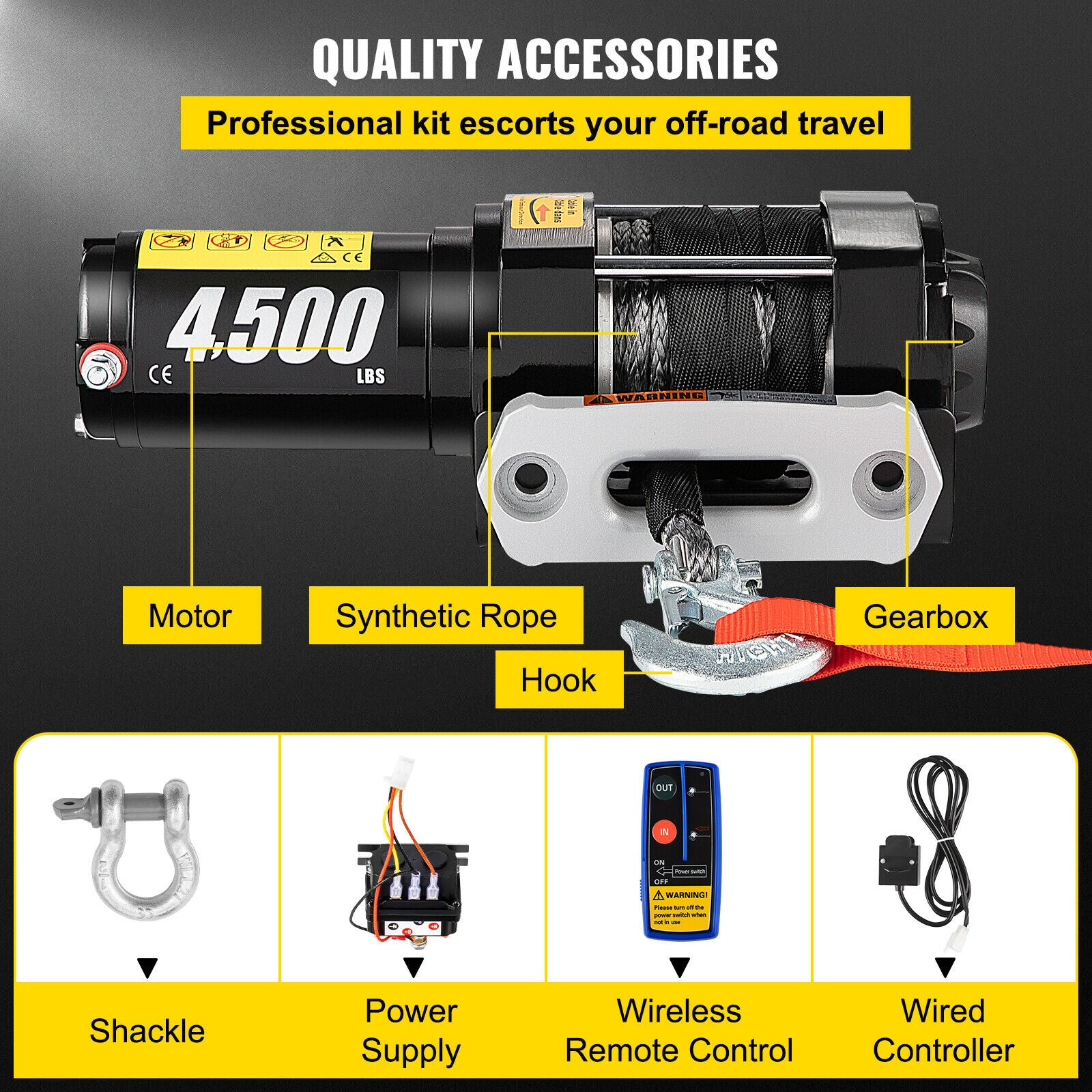 Electric Winch, 4500LBS Capacity, Synthetic Rope