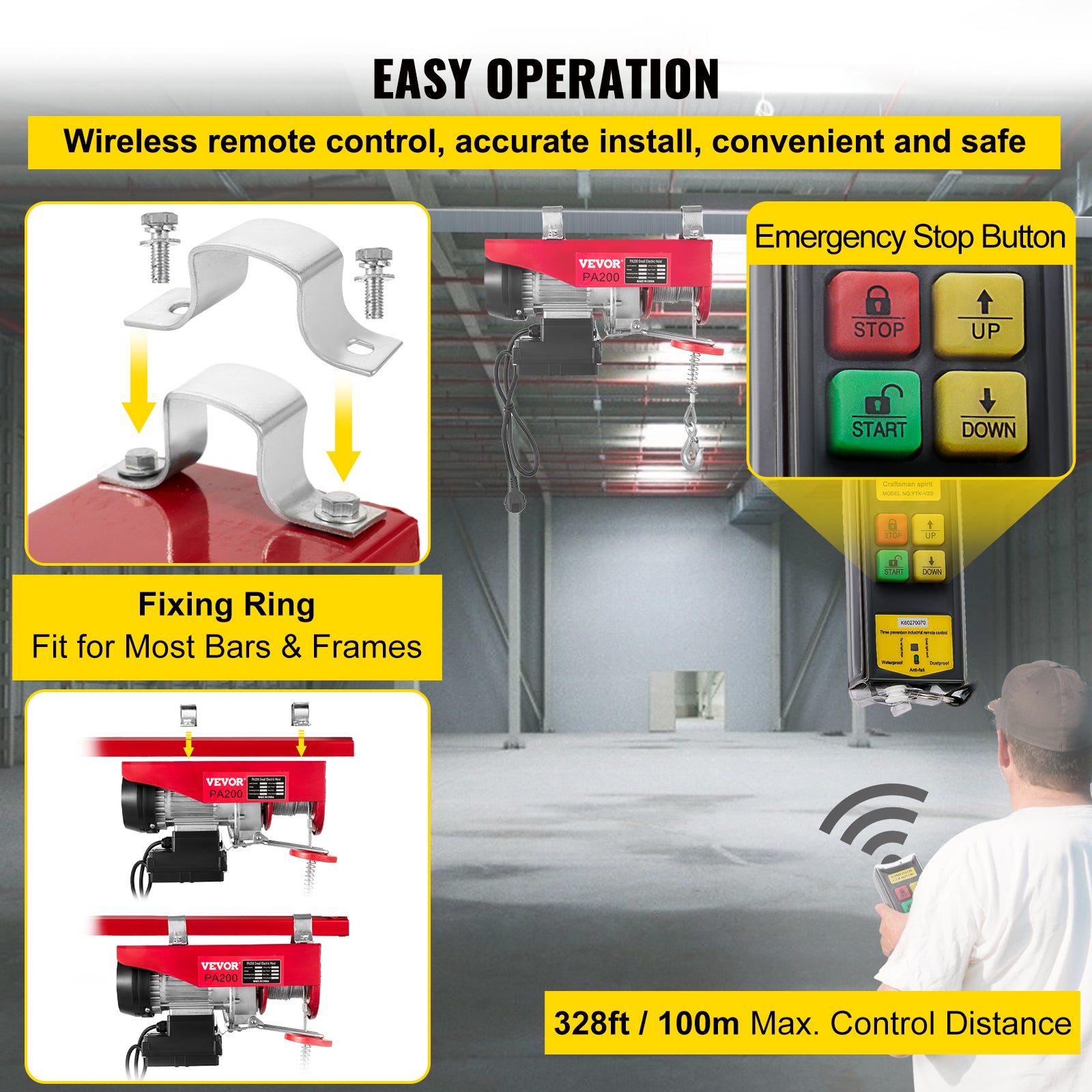 Electric Hoist Crane, Wireless Remote, 440 lbs Capacity