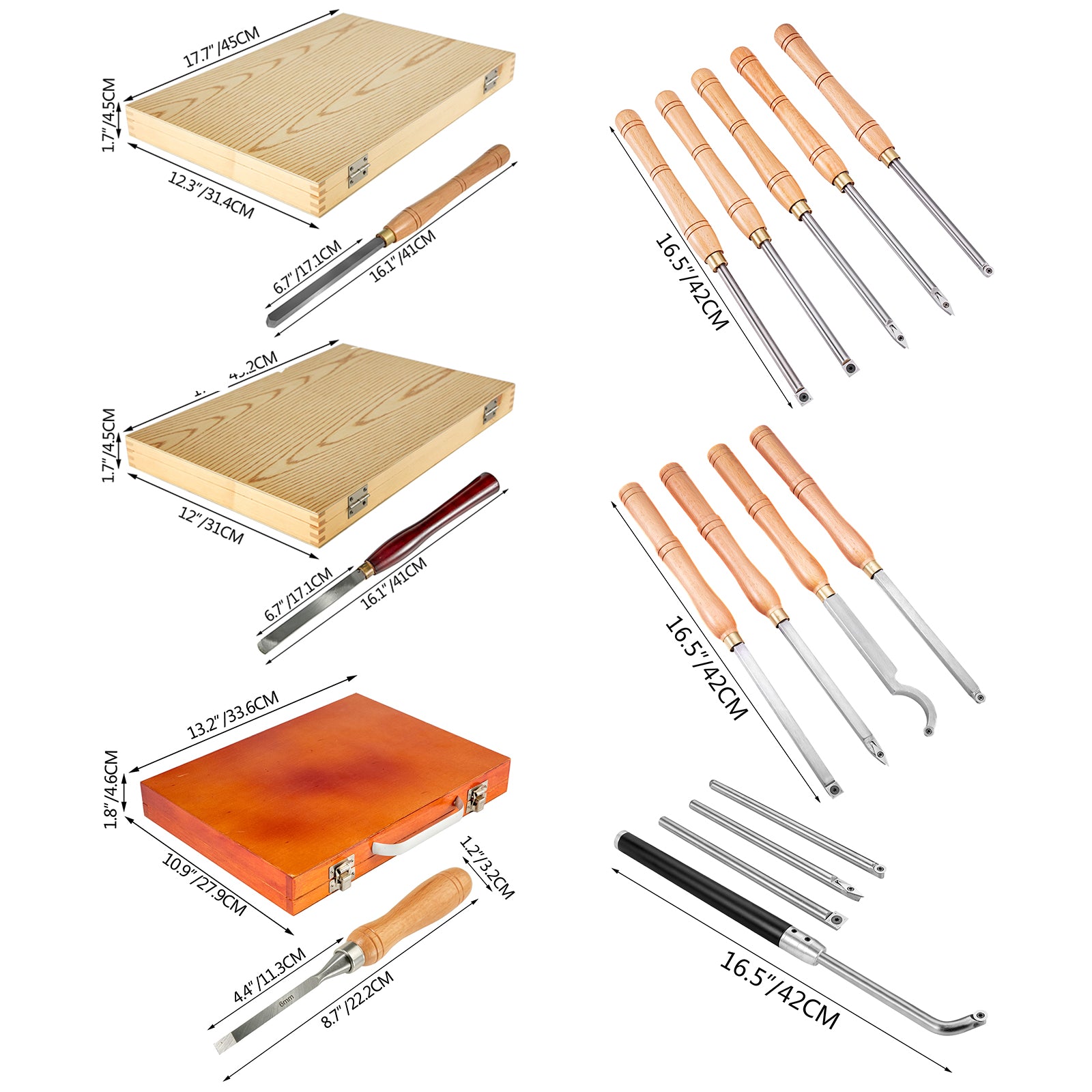 Wood Turning Chisel Set, High Speed Steel Blades, Aluminum Alloy & Beech Wood Grip